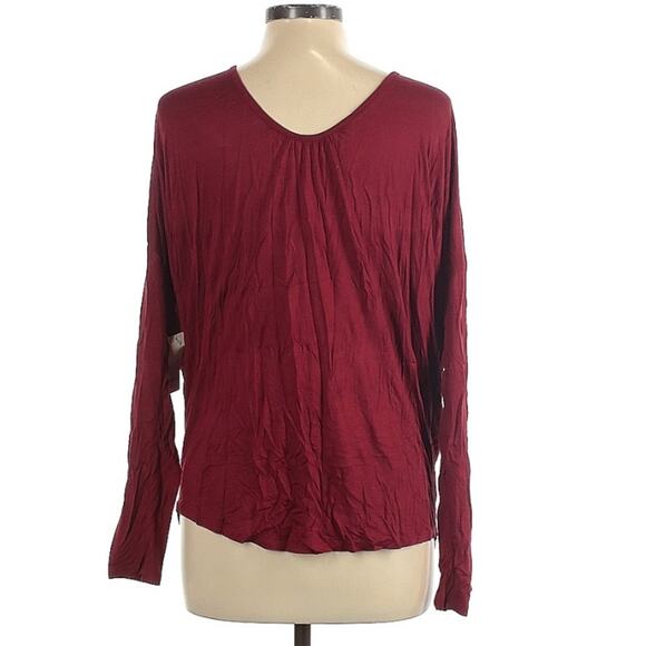 Francesca’s Burgundy Long Sleeve Draped Front Keyhole Back Blouse Womens L Fall - Picture 1 of 8